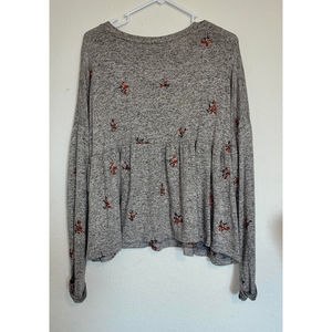 Francesca's Emma Floral Babydoll Top Gray Embroidery